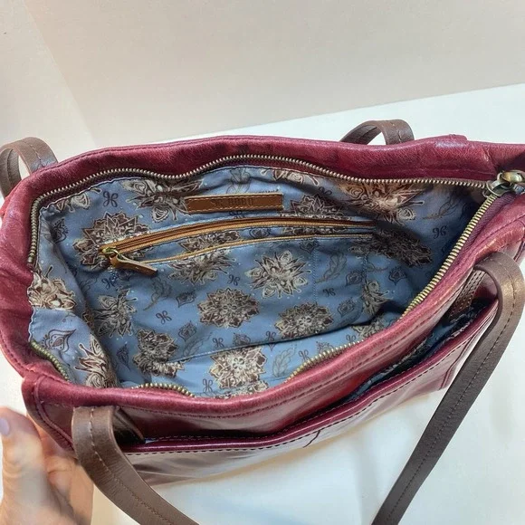 Hobo Red Leather Brown Straps Shoulder Bag Purse Tote Zip Closure - Picture 8 of 16